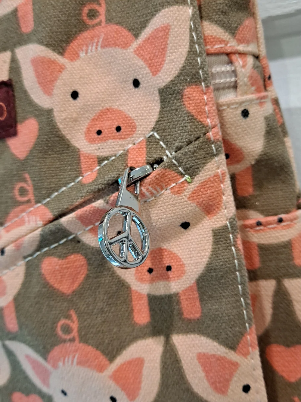 bungalow 360 Pink & Tan Piglet Small Messenger Cotton Canvas Crossbody Bag